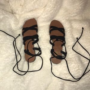 Black sandals with tie up ankle